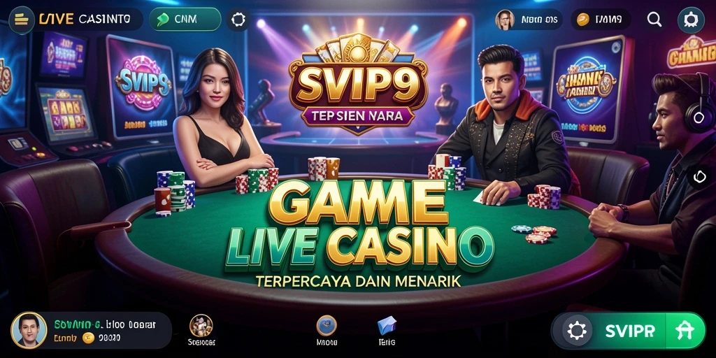 Screenshot gameplay SVIP9 menampilkan dealer langsung dan berbagai permainan kasino.